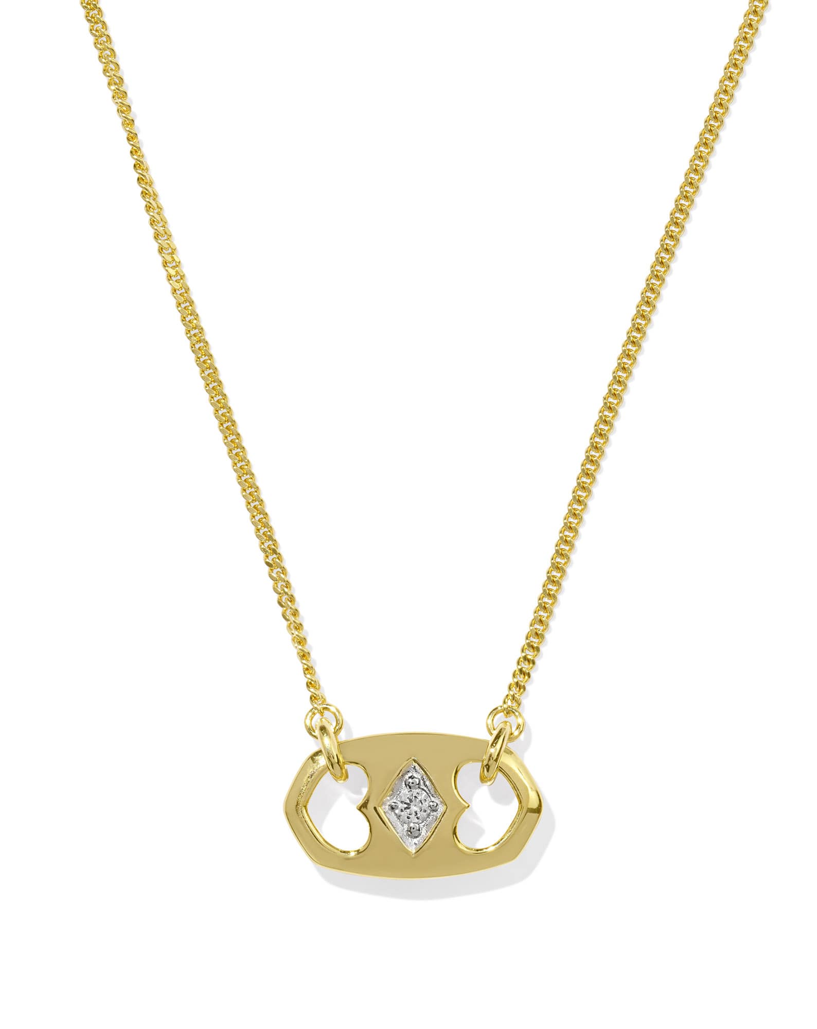 Elisa 18k Gold Vermeil Sparkle Tab Pendant Necklace in White Topaz